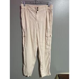 Wonderly Cream Linen Blend Cargo Pants Elastic Waist Utility Style Size Medium